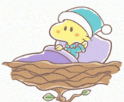 A Cartoon Drawing Of A Bird In A Nest Wearing A Hat GIF