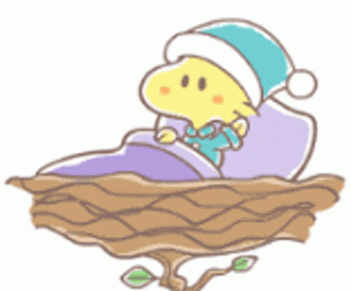 A Cartoon Drawing Of A Bird In A Nest Wearing A Hat GIF
