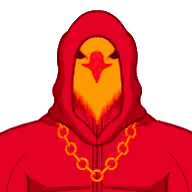 a cartoon drawing of a bird wearing a hood and chain