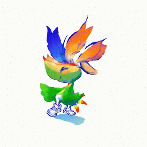 A Cartoon Drawing Of A Bird With A Rainbow Colored Tail GIF