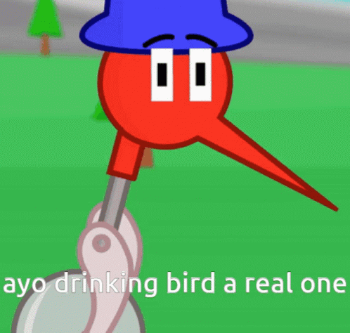 a cartoon drawing of a bird with the words " ayo drinking bird a real one " on the bottom