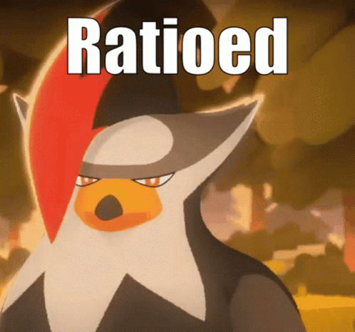 A Cartoon Drawing Of A Bird With The Words " Ratioed " Above It GIF