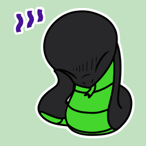 A Cartoon Drawing Of A Black And Green Snake With A Purple Sticker Above It GIF