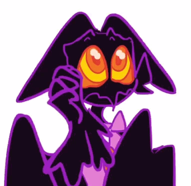 A Cartoon Drawing Of A Black And Purple Monster With Orange Eyes And Wings . GIF