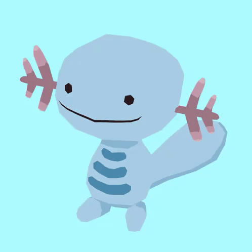 A Cartoon Drawing Of A Blue Axolotl With A Smile On Its Face GIF