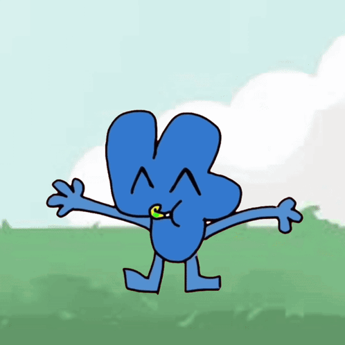 a cartoon drawing of a blue cartoon character with arms outstretched