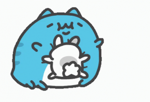 A Cartoon Drawing Of A Blue Cat And A White Rabbit With The Letters L And V On The Bottom GIF