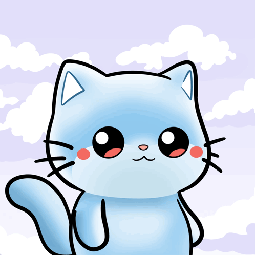A Cartoon Drawing Of A Blue Cat With A Cloudy Background GIF