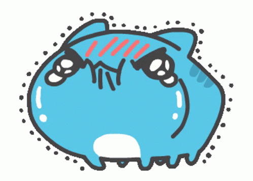 A Cartoon Drawing Of A Blue Cat With A Red Spot On Its Head GIF