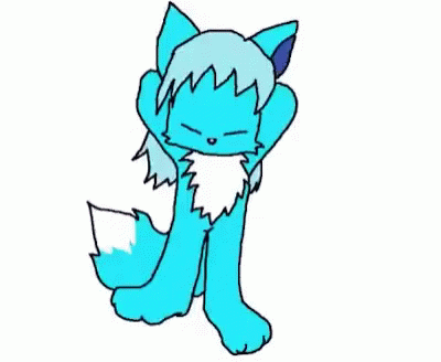 A Cartoon Drawing Of A Blue Cat With White Fur GIF