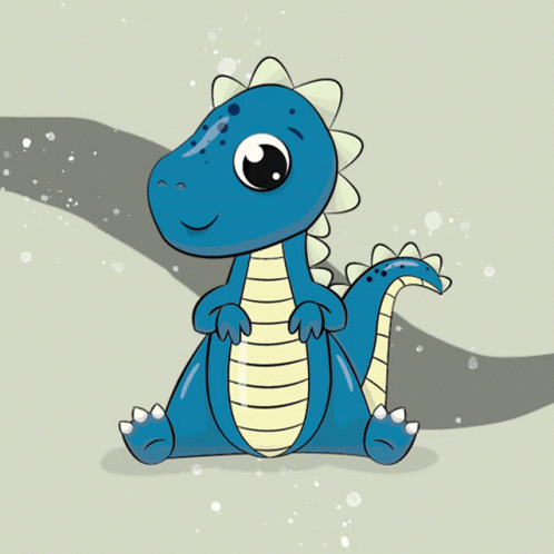 A Cartoon Drawing Of A Blue Dinosaur With A Yellow Tail GIF