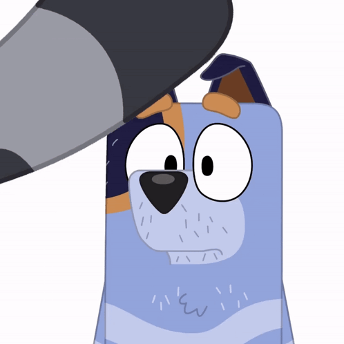 A Cartoon Drawing Of A Blue Dog With A Hat On Its Head GIF
