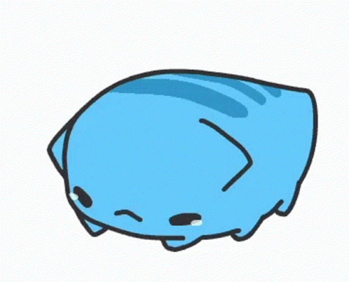 A Cartoon Drawing Of A Blue Fish With A Sad Face GIF