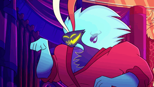 A Cartoon Drawing Of A Blue Monster Wearing A Red Robe GIF