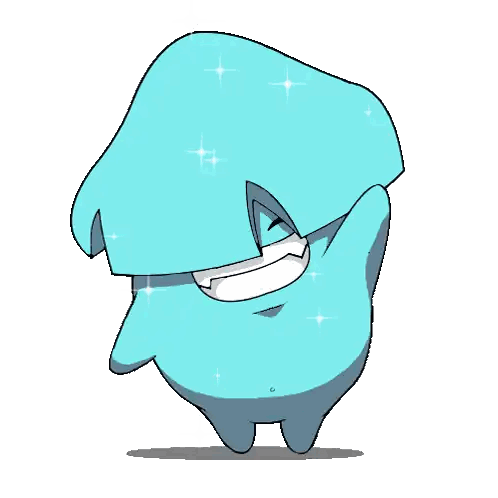 a cartoon drawing of a blue monster with a big smile on its face