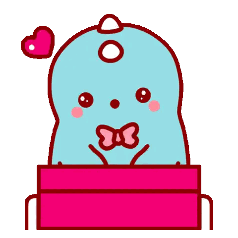 a cartoon drawing of a blue monster with a pink bow tie