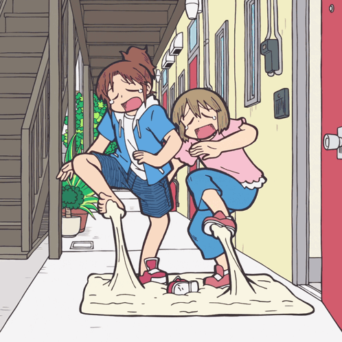 A Cartoon Drawing Of A Boy And A Girl Playing With A Sticky Substance GIF