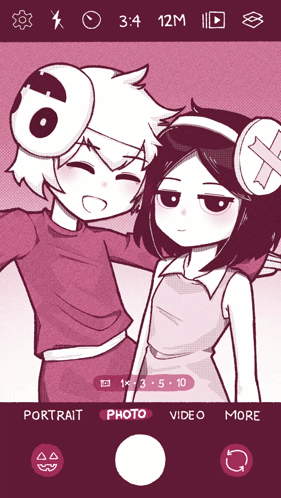 A Cartoon Drawing Of A Boy And A Girl Taking A Picture GIF