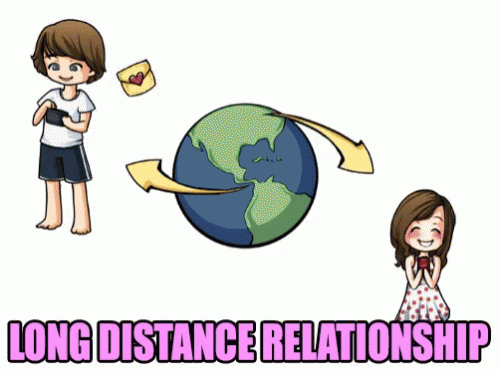 A Cartoon Drawing Of A Boy And A Girl With The Words Long Distance Relationship Below Them GIF