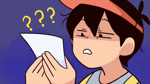 A Cartoon Drawing Of A Boy Holding A Piece Of Paper With Question Marks Above Him GIF