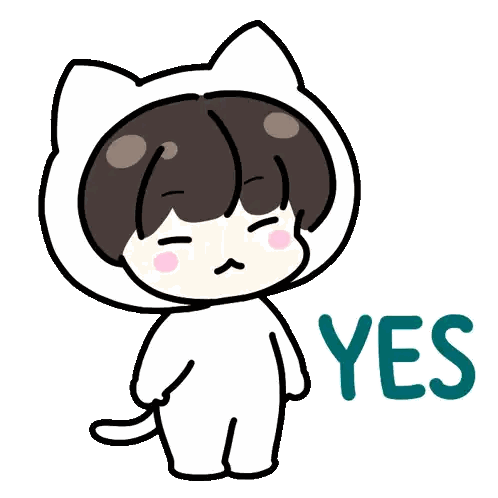 a cartoon drawing of a boy in a cat costume with the word yes above him