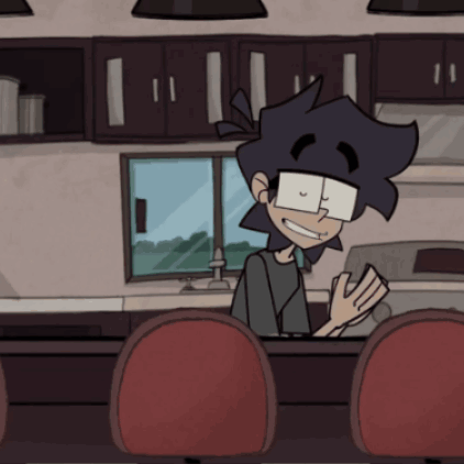 A Cartoon Drawing Of A Boy Sitting At A Table GIF