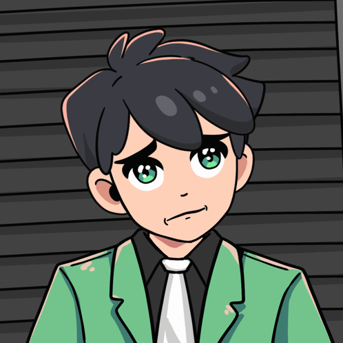 A Cartoon Drawing Of A Boy Wearing A Green Suit And Tie GIF