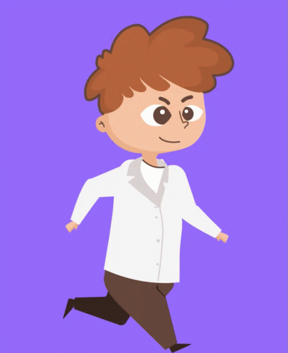 A Cartoon Drawing Of A Boy With Brown Hair Running On A Purple Background GIF