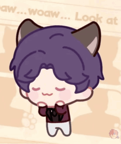 A Cartoon Drawing Of A Boy With Cat Ears And The Words Wow Wow Look At Me GIF