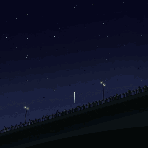 A Cartoon Drawing Of A Bridge With A Fireworks Display In The Sky GIF