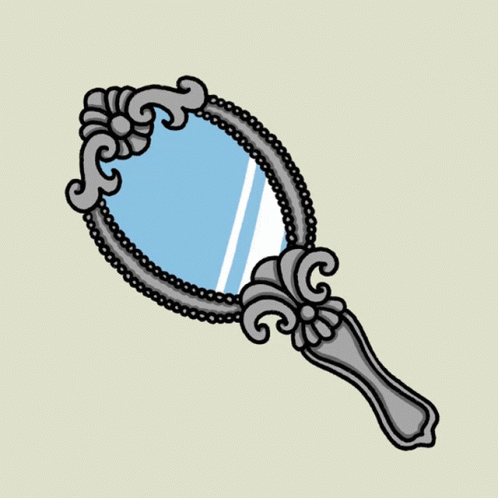 A Cartoon Drawing Of A Broken Mirror With A Silver Handle GIF