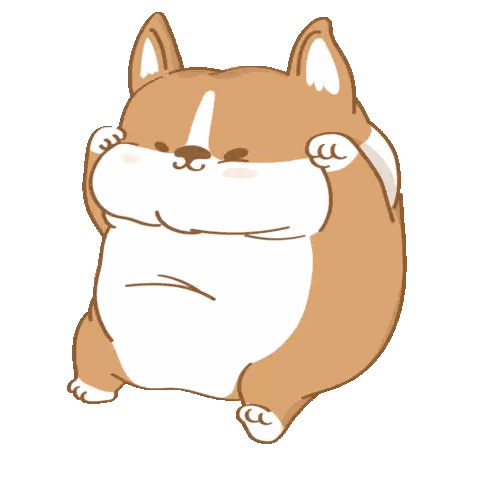 a cartoon drawing of a brown and white dog with its paws on its face