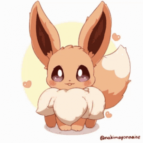 A Cartoon Drawing Of A Brown Eevee With A White Tail GIF