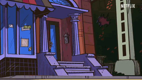 A Cartoon Drawing Of A Building With The Word Netflix On The Bottom Right GIF