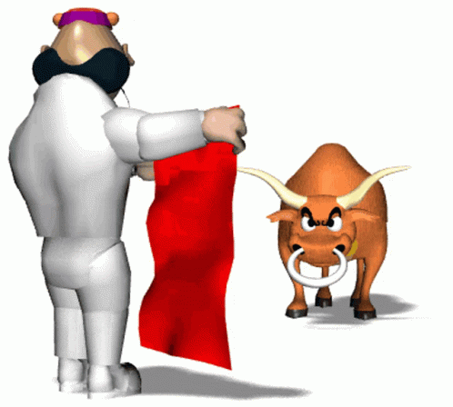 A Cartoon Drawing Of A Bull And A Matador GIF