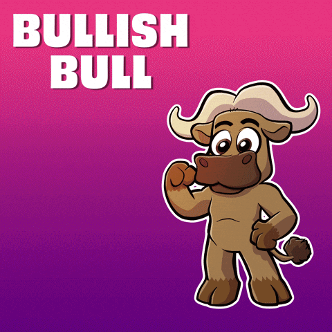 A Cartoon Drawing Of A Bull With The Words Bullish Bull Above It GIF