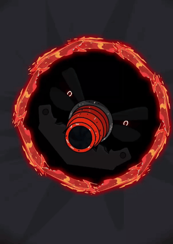 a cartoon drawing of a cannon surrounded by fire