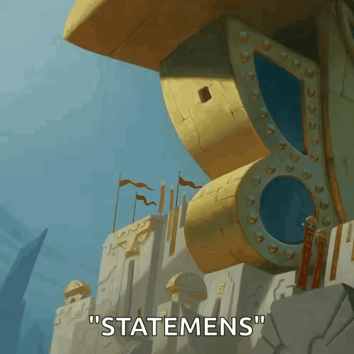 a cartoon drawing of a castle with the words " statemens " written below it
