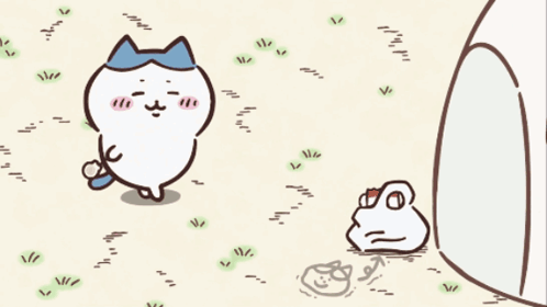 A Cartoon Drawing Of A Cat And A Frog Standing Next To Each Other GIF
