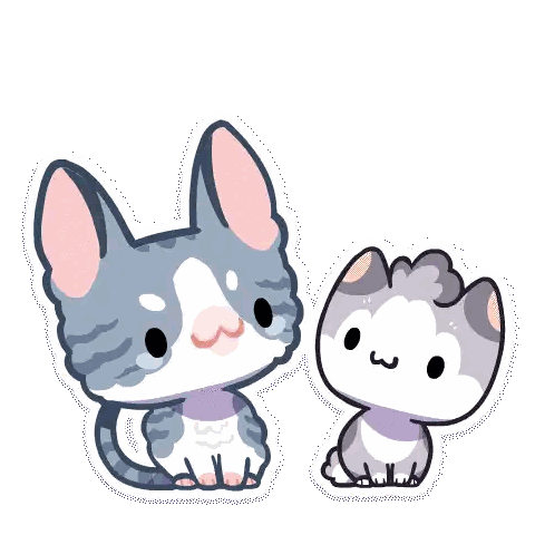 a cartoon drawing of a cat and a kitten standing next to each other