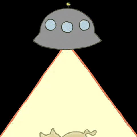 A Cartoon Drawing Of A Cat Being Abducted By An Alien GIF
