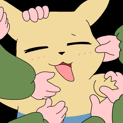 A Cartoon Drawing Of A Cat Being Tickled By Two People GIF