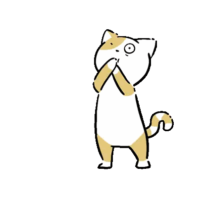 a cartoon drawing of a cat covering its mouth with its hands .