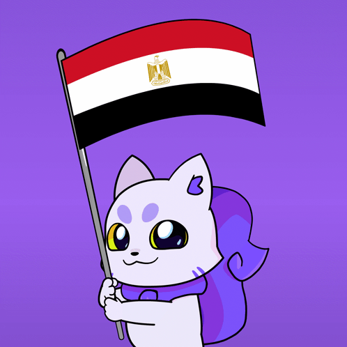 A Cartoon Drawing Of A Cat Holding A Flag GIF