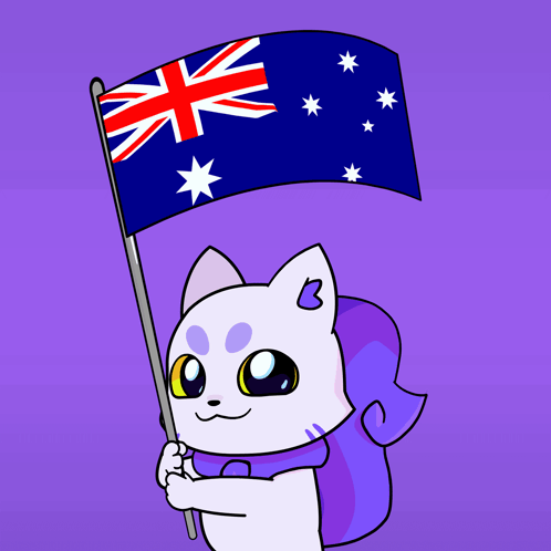 A Cartoon Drawing Of A Cat Holding A Flag GIF