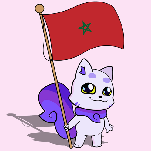 A Cartoon Drawing Of A Cat Holding A Red Flag With A Green Star On It GIF