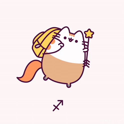 A Cartoon Drawing Of A Cat Holding A Star And A Bag GIF