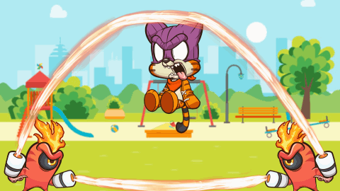A Cartoon Drawing Of A Cat Jumping In The Air With A Purple Mask On GIF