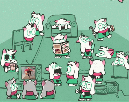 A Cartoon Drawing Of A Cat Reading A Guns And Goats Magazine GIF