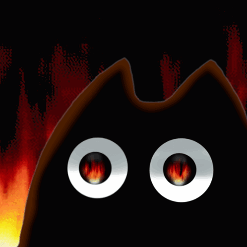 A Cartoon Drawing Of A Cat 'S Eyes With Fire In Them GIF